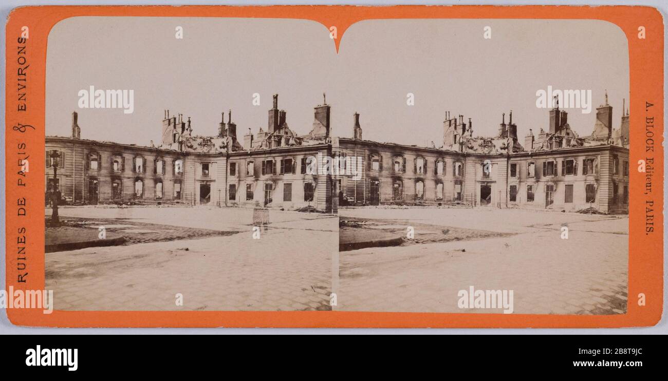 Ruines de Paris et environs. Arsenal en ruines après le feu de la commune, 4ème arrondissement, Paris. La commune de Paris. Ruines de Paris et environs. L'Arsenal en ruines après l'incendie de la commune, Paris (IVème arr.) . Photo d'Adolphe Block (1829-1903). Vue stéréoscopique sur papier aluminé. 1871. Paris, musée Carnavalet. Banque D'Images