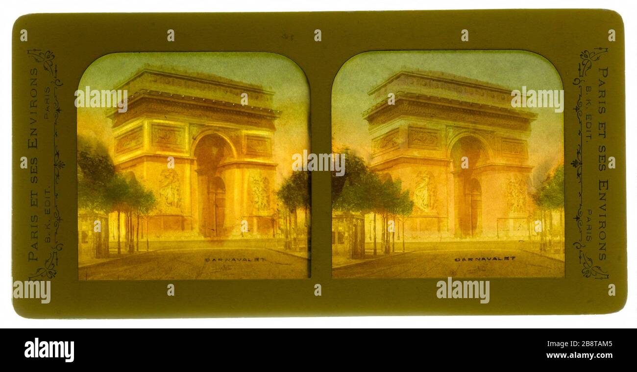 L'Arc de l'étoile, 16ème arrondissement, Paris. Arche triomphale. 'L'Arc de triomphe de l'Etoile, Paris (XVIème arr.)'. Photographie anonyme. Vue stéréoscopique transparent froide, papier aluminé. Entre 1875 et 1885. Paris, musée Carnavalet. Banque D'Images L'Arc de l'étoile, 16ème arrondissement, Paris. Arche triomphale. 'L'Arc de triomphe de l'Etoile, Paris (XVIème arr.)'. Photographie anonyme. Vue stéréoscopique transparent froide, papier aluminé. Entre 1875 et 1885. Paris, musée Carnavalet. Banque D'Images