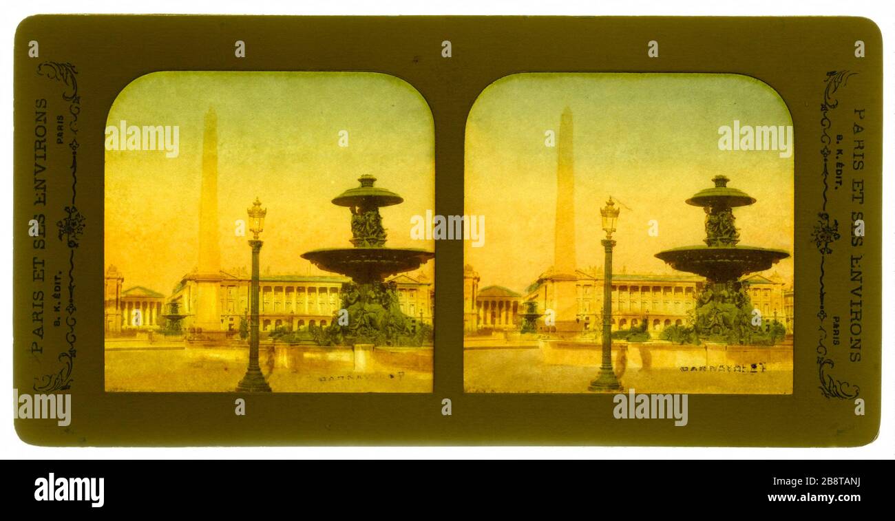 Place de la Concorde, 8ème arrondissement, Paris. Place de la Concorde. 'Place de la Concorde, Paris (VIIIème arr.)'. Photographie anonyme. Vue stéréoscopique transparent froide, papier aluminé. 1865. Paris, musée Carnavalet. Banque D'Images