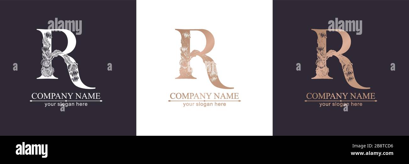 Logo ou monogramme de la lettre R. Pour votre entreprise. Signe vectoriel. Style floral, belles roses. Logo personnel. Illustration de Vecteur