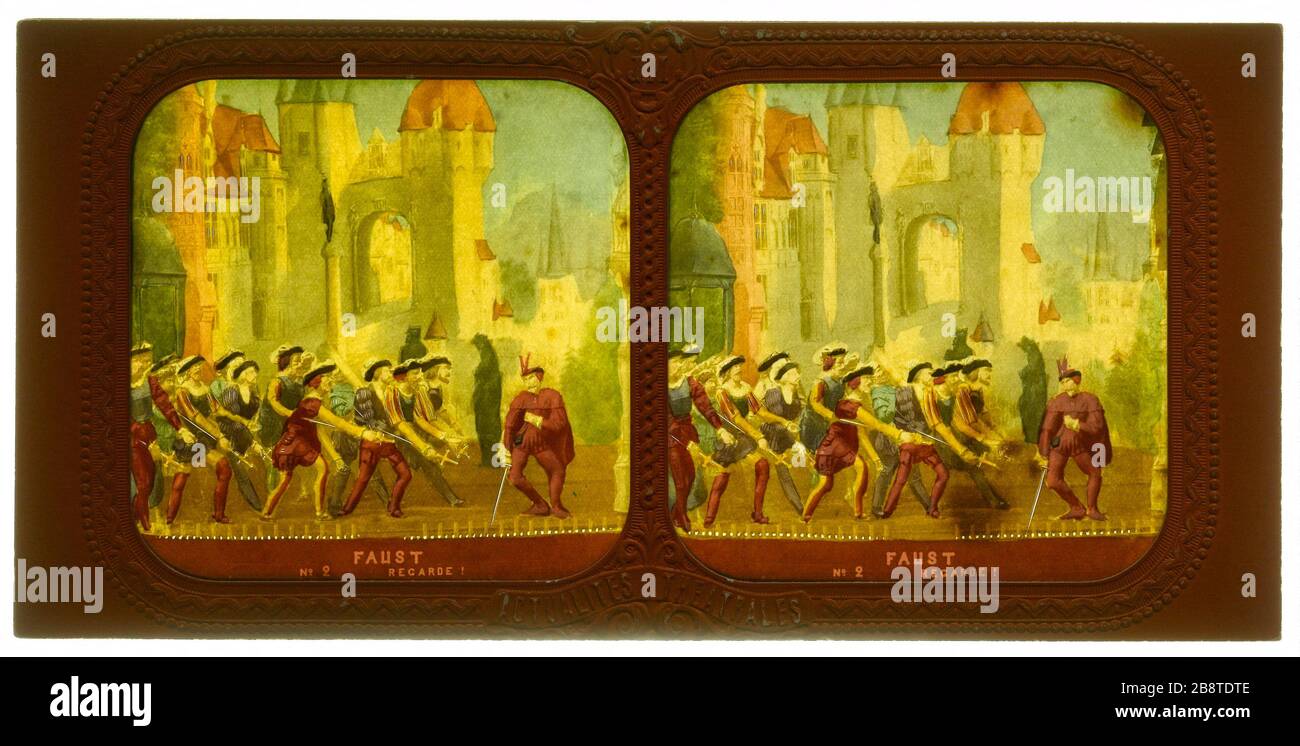 La Juive. Faust / N°2 look! 'La Juive'. Faust, n°2. 'Regarde !'. Photo de Jules Alexandre Marinier. Vue stéréoscopique transparent froide avec vue d'écran sur papier aluminé. Avant 1876. Paris, musée Carnavalet. Banque D'Images