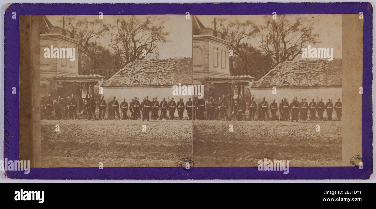 Poste allemand à Buzenval. Poste allemand à Buzenval, 1870-1871, 20ème arrondissement, Paris. Poste allemand à Buzenval, 1870-1871, Paris (XXème arr.). Photographie anonyme. Vue stéréoscopique sur papier aluminé. Paris, musée Carnavalet. Banque D'Images