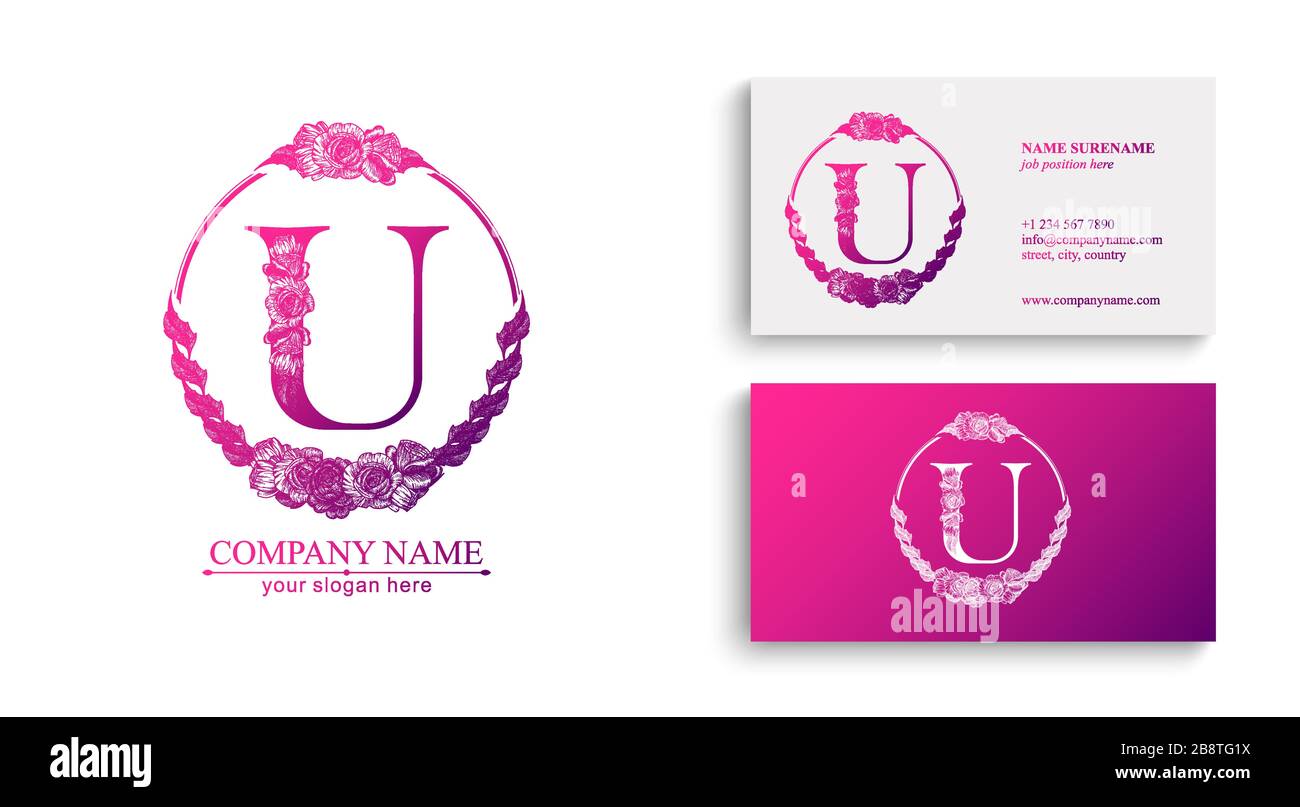Lettre U logo ou monogramme. Pour votre entreprise. Signe vectoriel. Style floral, belles roses. Logo personnel. Illustration de Vecteur