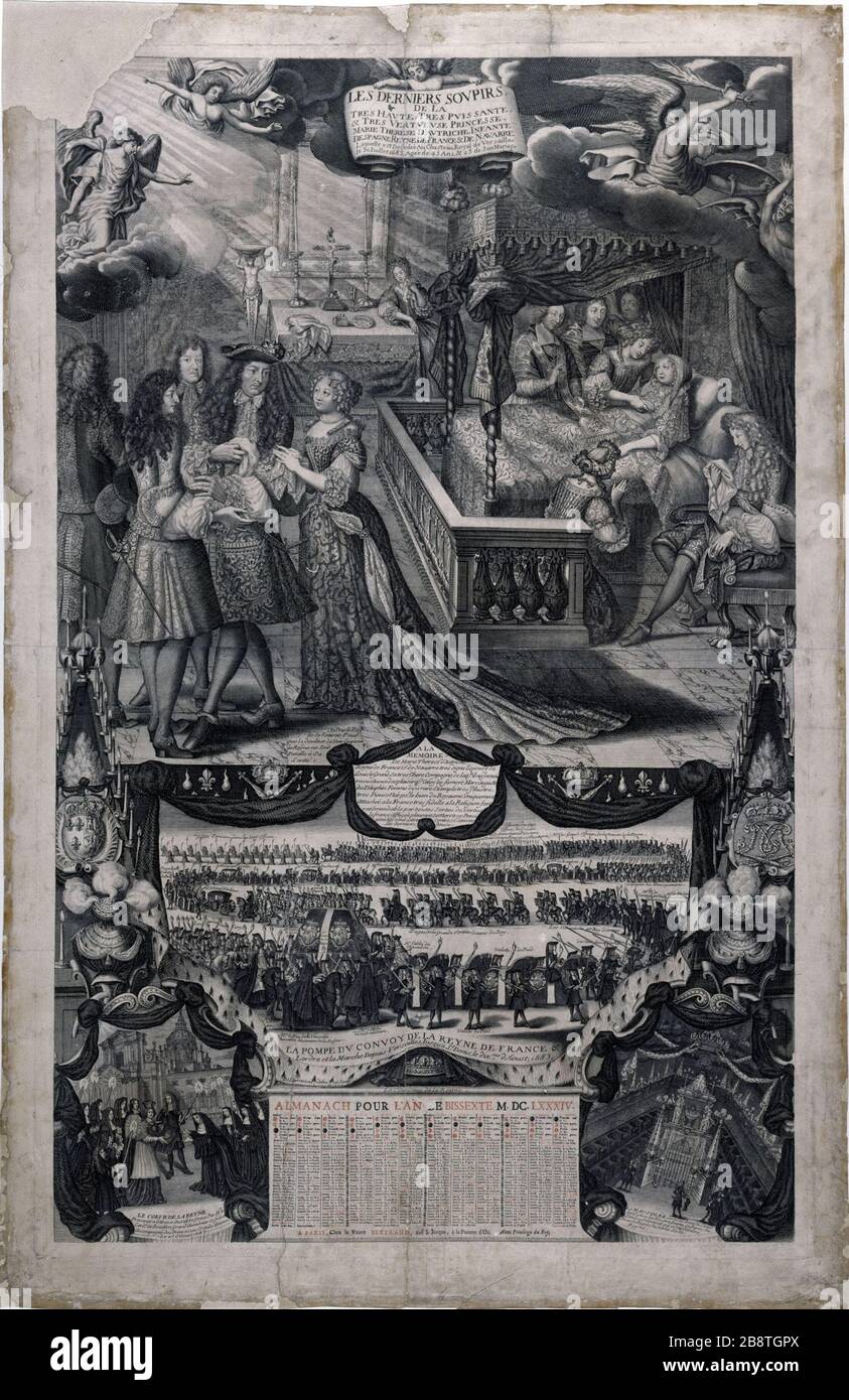 ALMANAC POUR 1684 - LES DERNIERS SOUPIRS DE TRÈS HAUT - TRÈS PUISSANT ET TRÈS VERTUEUX MARIE-THÉRÈSE D'AUTRICHE NICOLAS DE LARMESIN (1638-1794). 'Almanach pour 1684 - les derniers soupirs de la très haute, le très puissante et le très vertueuse Marie-Thérèse d'Autriche'. Gravité. Paris, musée Carnavalet. Banque D'Images