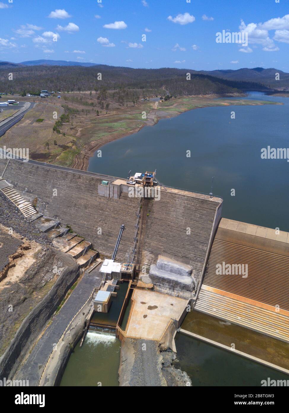 Antenne du système de levage d'échelle de poisson construit au barrage Paradise sur la rivière Burnet Queensland Australie Banque D'Images