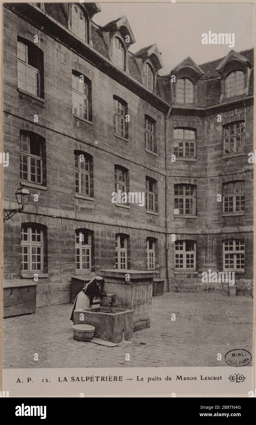 Eh bien de Manon Lescaut, Hôpital Salpêtrière, 13ème arrondissement, Paris. 12. La Salptétrière - UN puits Manon Lescaut / (1913) puits de Manon Lescault, Hôpital de la Salpêtriére. Paris (XIIIème arr.). Photo E.L.D. Procédé photo-électrique. 1913. Paris, musée Carnavalet. Banque D'Images