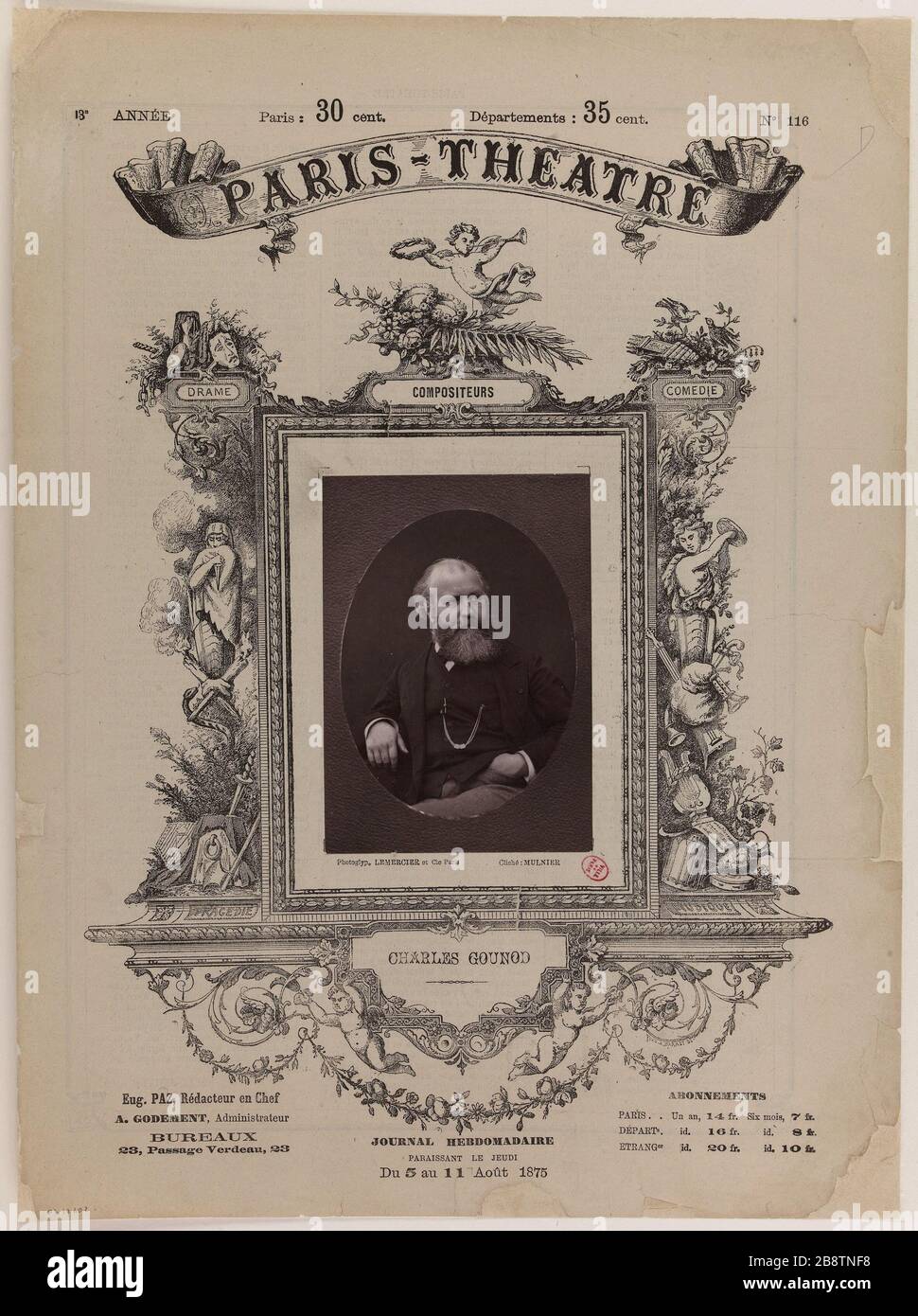 Portrait de Charles Gounod (1818-1893), compositeur. Portrait de Charles Gounod (1818-1893), compositeur. Photographie de Ferdinand Mulnier (1817-1891). Photoglyptie. Août 1875. Paris, musée Carnavalet. Banque D'Images