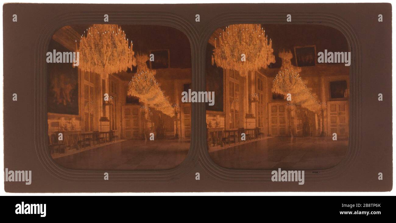 Repas / Tuileries. Galerie Diana, salle à manger, Tuileries, 1ère arrondissement, Paris. Palais des Tuileries. Galerie de Diane, salle à manger. Paris (Ier arr.). Photo de A. Graves & Cie. Vue stéréoscopic transparence collégiée sur papier aluminé. Paris, musée Carnavalet. Banque D'Images