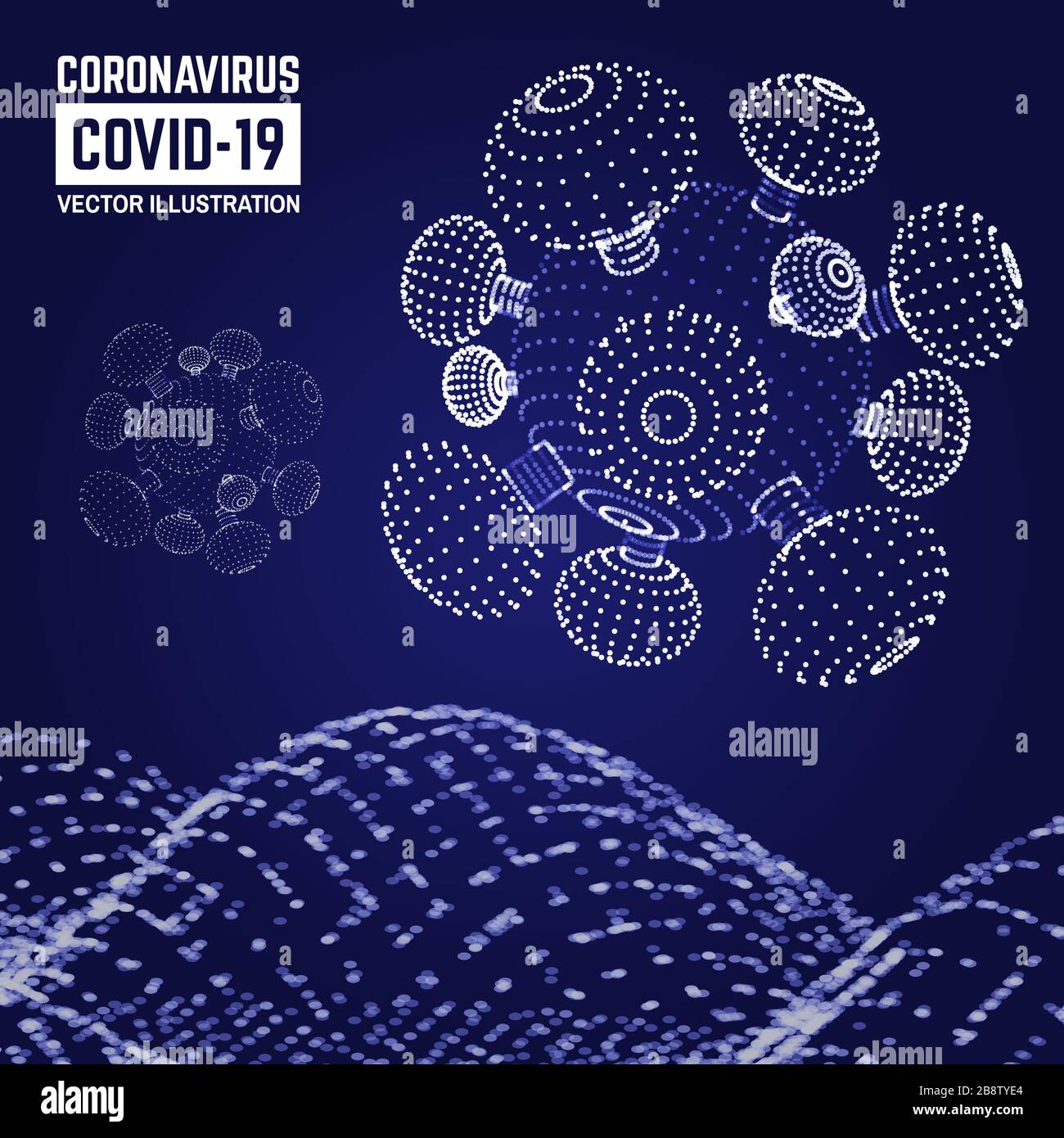 Analyse visuelle Coronavirus Covid-19. Illustration vectorielle. Visualisations dynamiques avec points de connexion et forme poly basse. Signe du virus Corona. 2019-virus nvoc isolé. Illustration de Vecteur