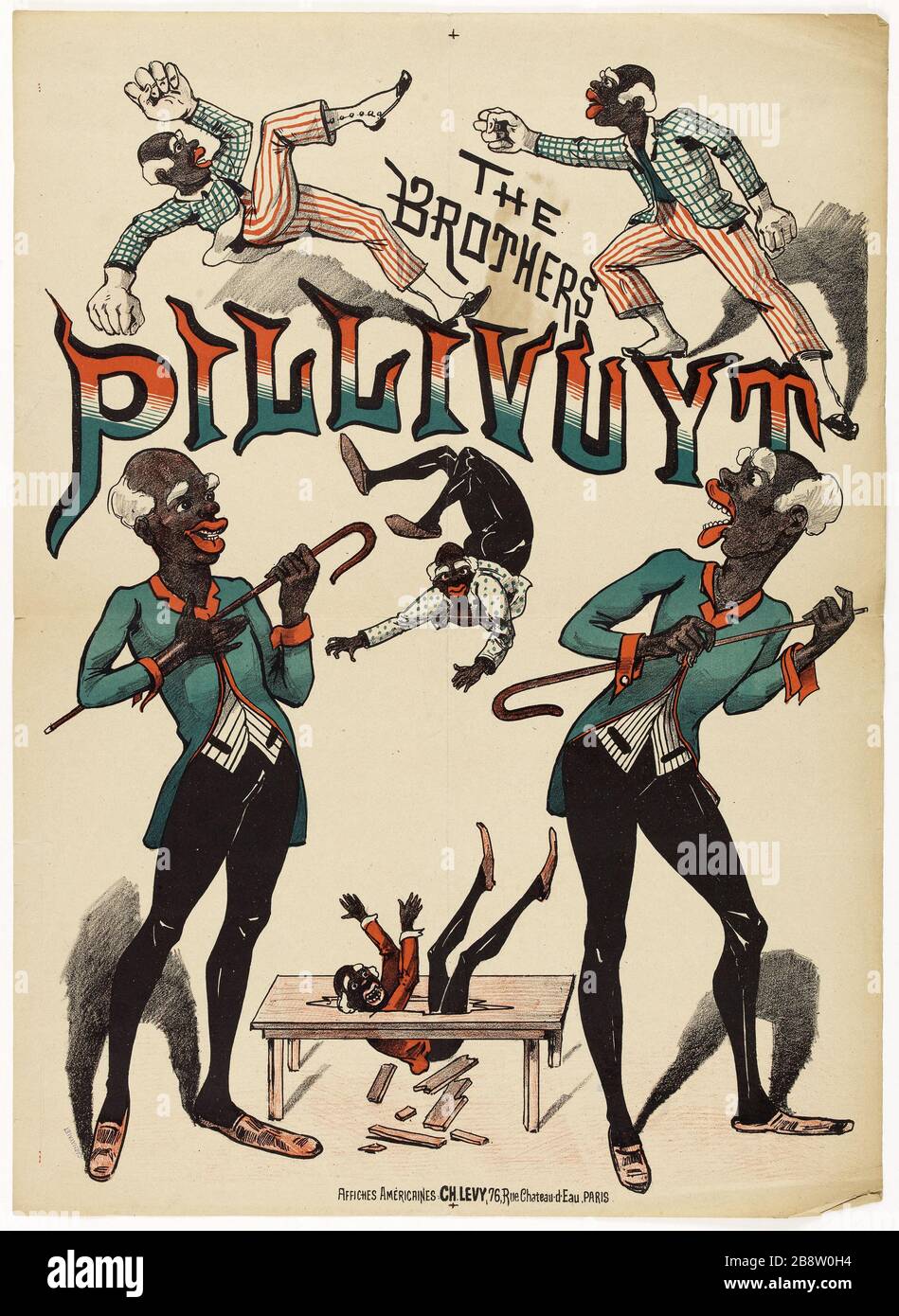 LES FRÈRES PILIVUYT ANONYME. Fiche pour le spectacle des Frères Pillivuyt. Lithographie couleur, 1882-1888. Imprimeur Charles Lévy. Paris, musée Carnavalet. Banque D'Images