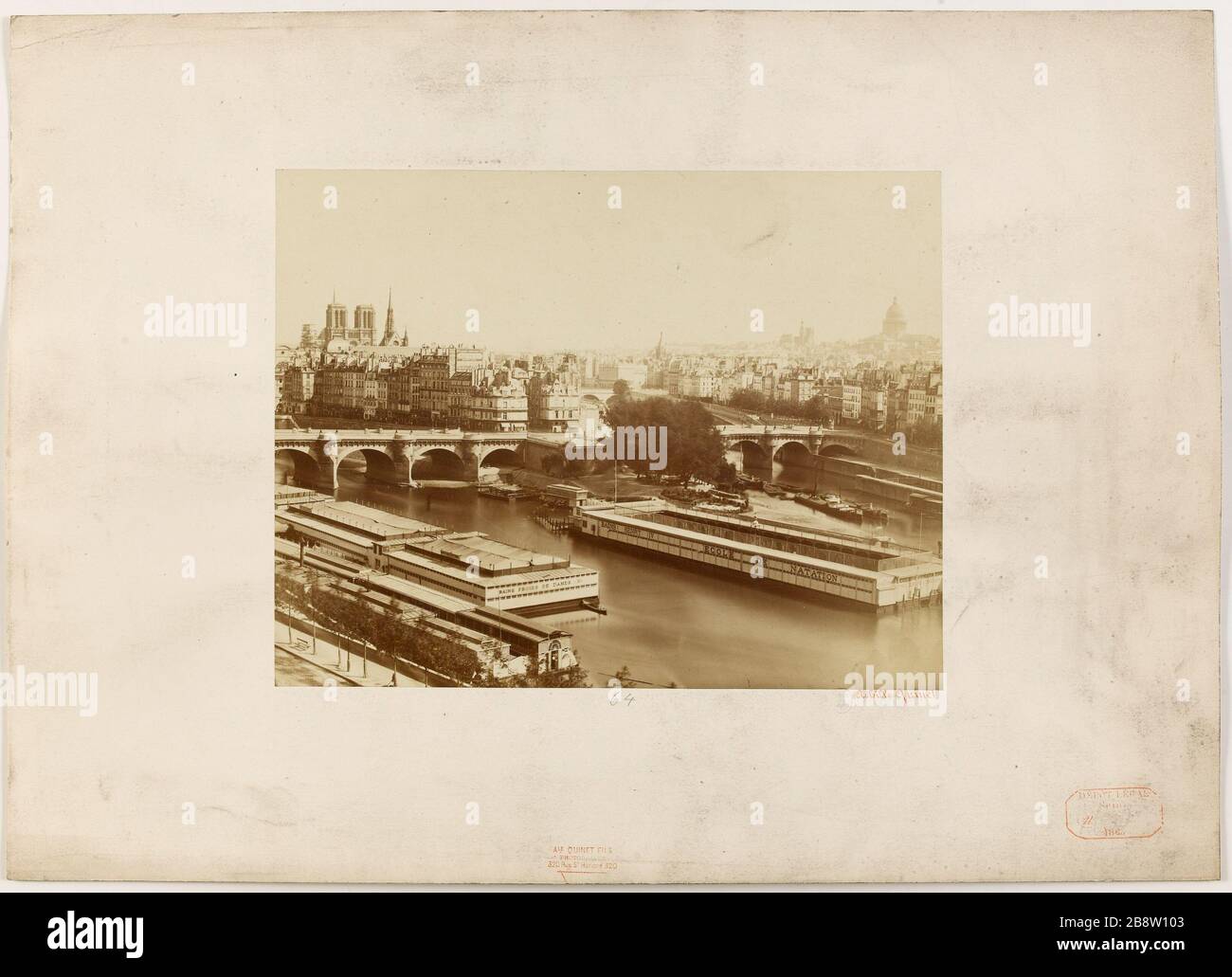 Vue sur la salle de bains (bains Henri IV et dames froides), 1ère arrondissement, Paris vue des bains (bains Henri-IV et bains gides de dames). Paris (Ier arr.). Photo d'Achille Quinet (1831-1907). Rage sur papier alluminé, 1885. Paris, musée Carnavalet. Banque D'Images