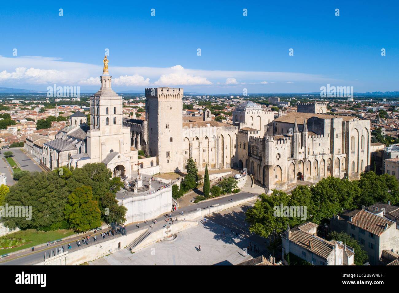 Vue aérienne du Palais des Papes, Avignon, classée au patrimoine mondial par l'UNESCO Banque D'Images
