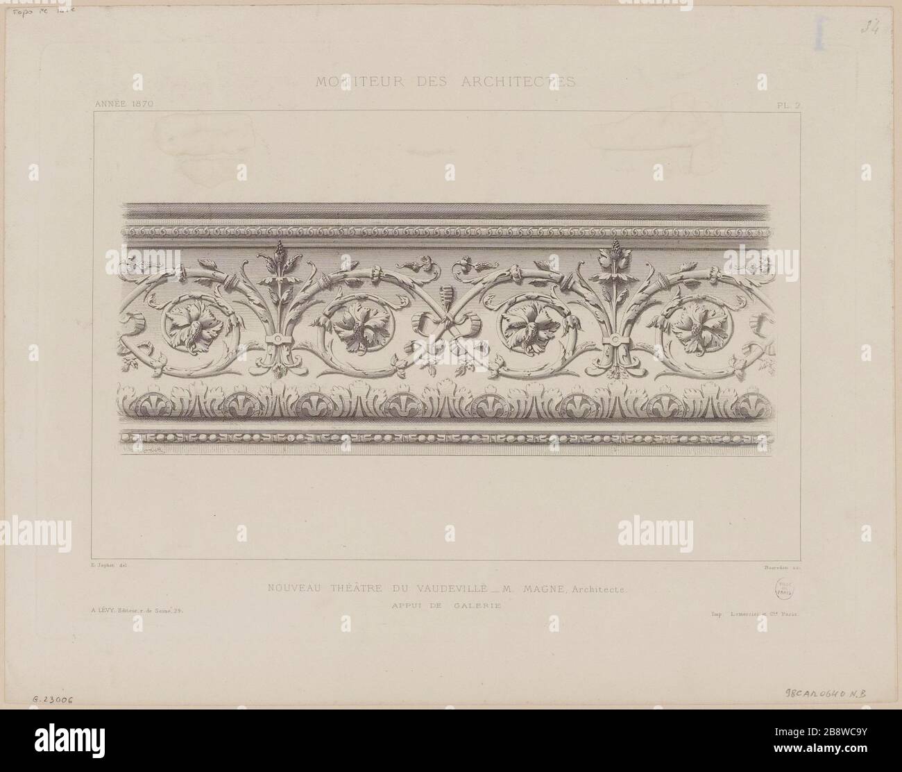 Architectes de moniteurs / année 1870 / PL.2 / Nouveau Théâtre Vaudeville - M. Magne Architecte./ galerie support Banque D'Images