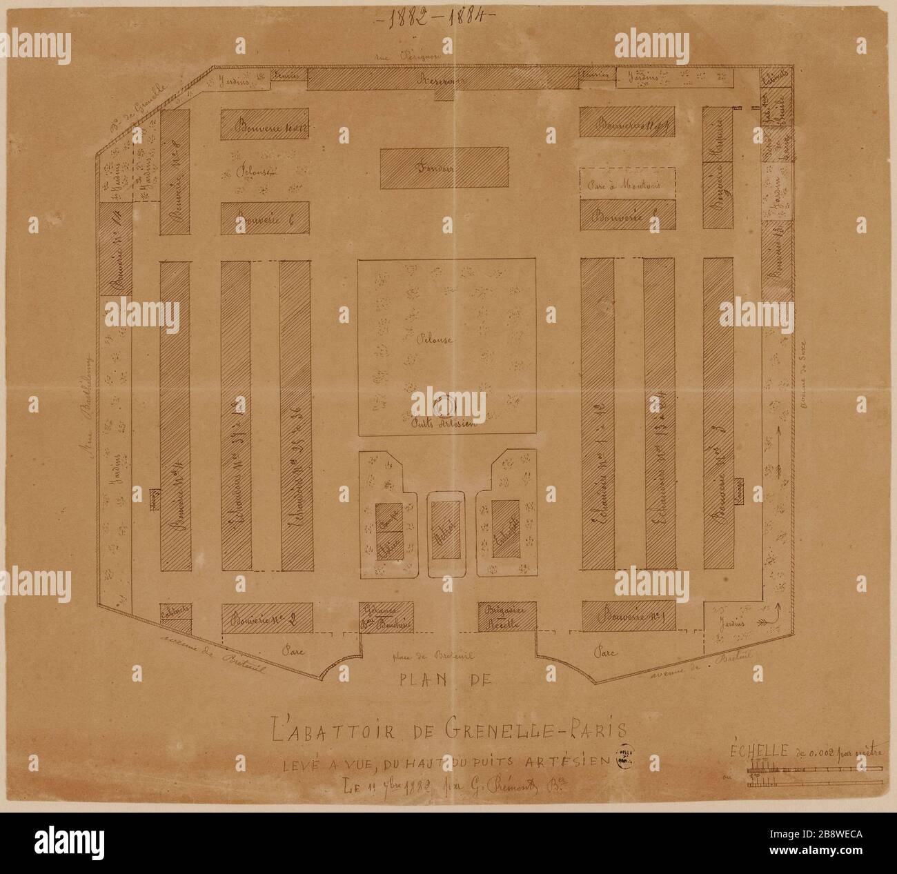 Carte de l'abattoir Grenelle jusqu'à voir le puits artésien supérieur Banque D'Images