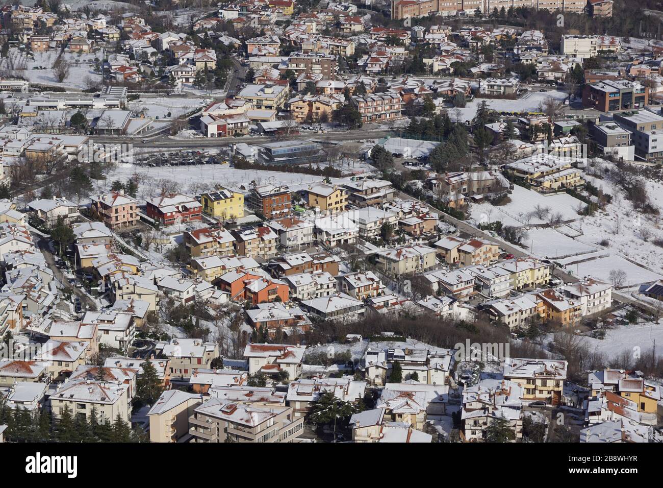 Vue sur le pays de Saint-Marin en hiver Banque D'Images