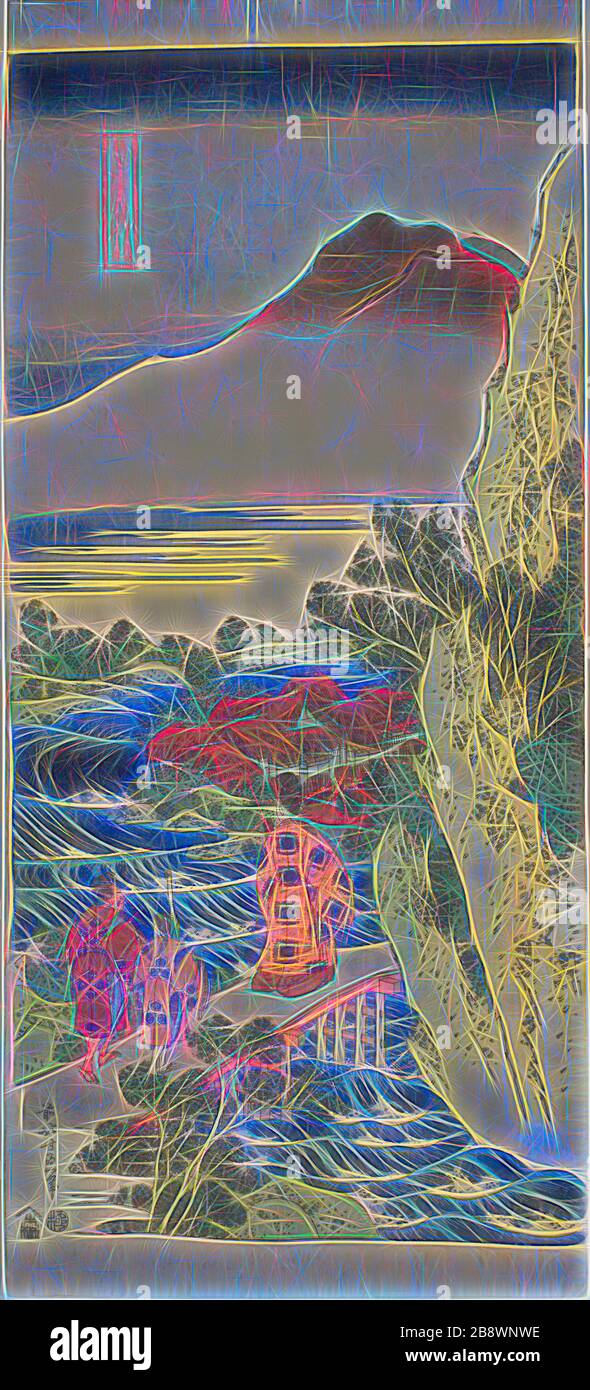 Harumichi no Tsuraki, de la série UN vrai miroir des poèmes japonais et chinois (Shiika shashin kyo), c. 1833/34, Katsushika Hokusai ?? ??, Japonais, 1760-1849, Japon, imprimé color woodblock, nagaban vertical, 53 x 23,7 cm (20 7/8 x 9 3/8 in.), repensé par Gibon, design de glanissement chaleureux et gai de la luminosité et des rayons de lumière radiance. L'art classique réinventé avec une touche moderne. La photographie inspirée du futurisme, qui embrasse l'énergie dynamique de la technologie moderne, du mouvement, de la vitesse et révolutionne la culture. Banque D'Images