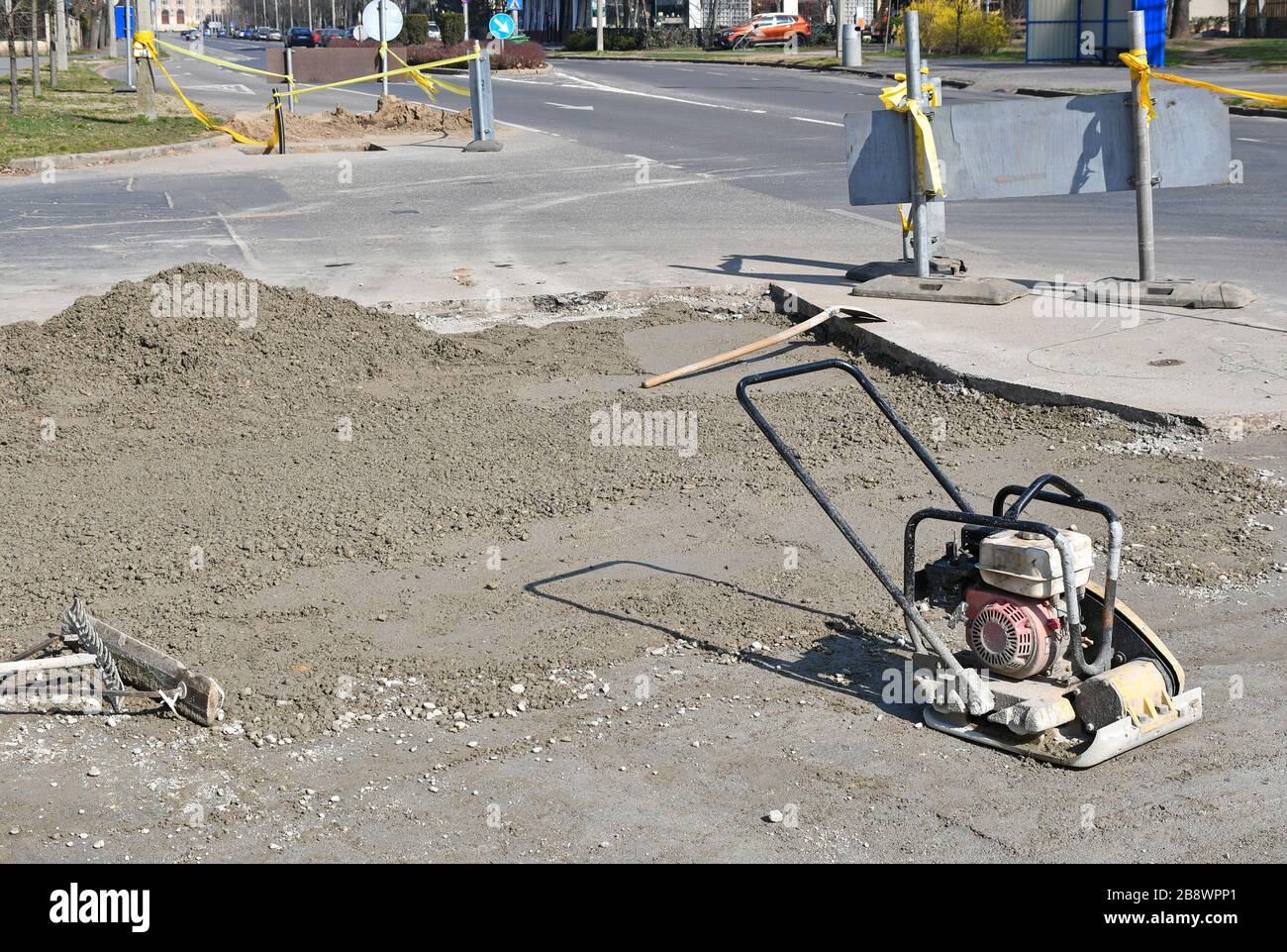 Compacteur de sol à la construction de routes Banque D'Images