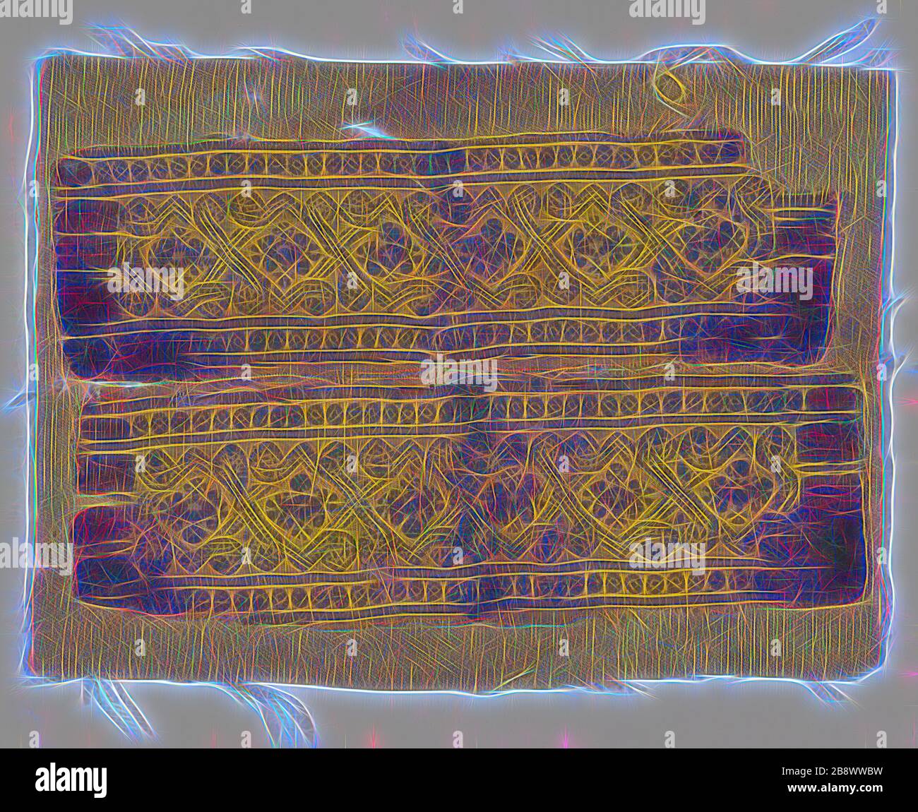 Paire de bandes de brassard, époque romaine (30 av. J.-C.– 641 av.), 3ème/5ème siècle, copte, Egypte, Egypte, laine, tissage tapisserie, 7 × 23 cm (2 3/4 × 9 po.), repensée par Gibon, conception de glanissement chaud et gai de luminosité et de rayons de lumière radiance. L'art classique réinventé avec une touche moderne. La photographie inspirée du futurisme, qui embrasse l'énergie dynamique de la technologie moderne, du mouvement, de la vitesse et révolutionne la culture. Banque D'Images