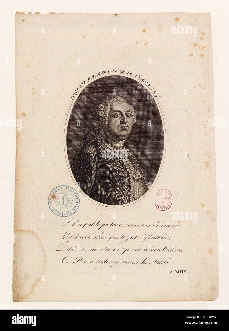 Roi Louis XVI de France né le 23 août 1754 Banque D'Images