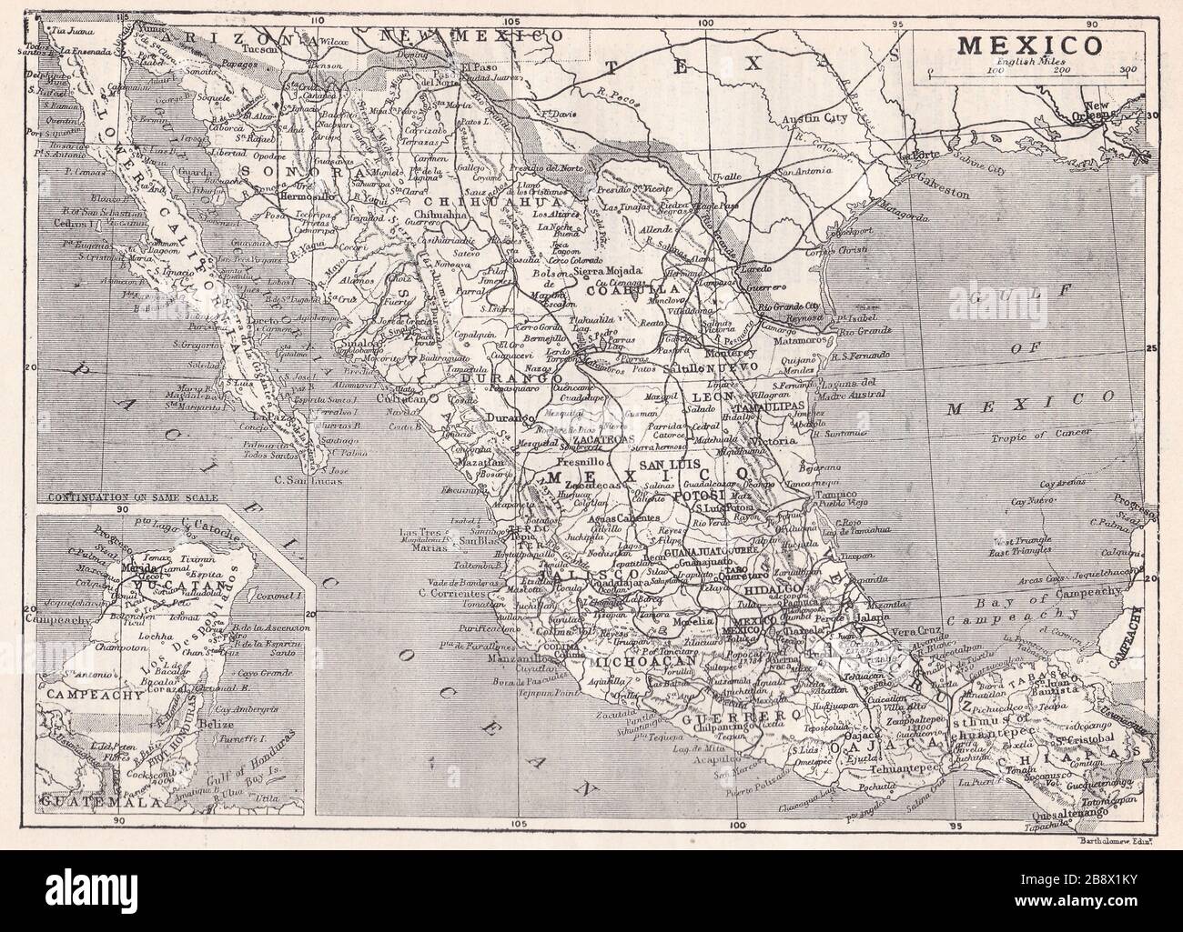 Carte ancienne du Mexique des années 1930. Banque D'Images