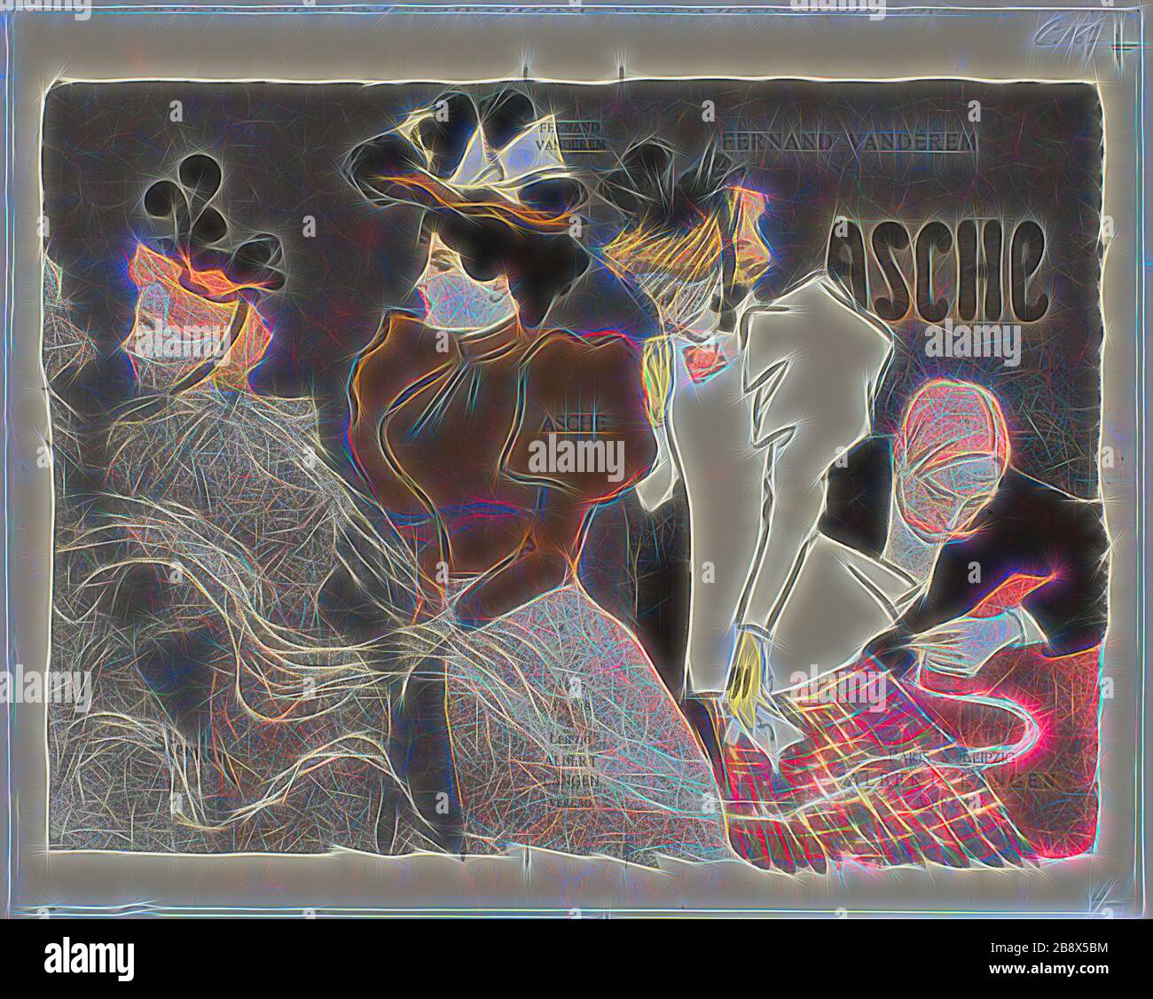 Asche, 1895, Théophile-Alexandre Steinlen (français, né en Suisse, 1859-1923), imprimé par Eugène Verneau, publié par Albert Langen (Paris et Leipzig), France, Lithographe en noir, gris, brun, orange et jaune sur papier ivoire wove, 208 × 267 mm (image, sans marque d'enregistrement incluse), 226 × 282 mm (), repensé par Gibon, conception d'un brillant chaleureux et joyeux de la luminosité et des rayons de lumière radiance. L'art classique réinventé avec une touche moderne. La photographie inspirée du futurisme, qui embrasse l'énergie dynamique de la technologie moderne, du mouvement, de la vitesse et révolutionne la culture. Banque D'Images