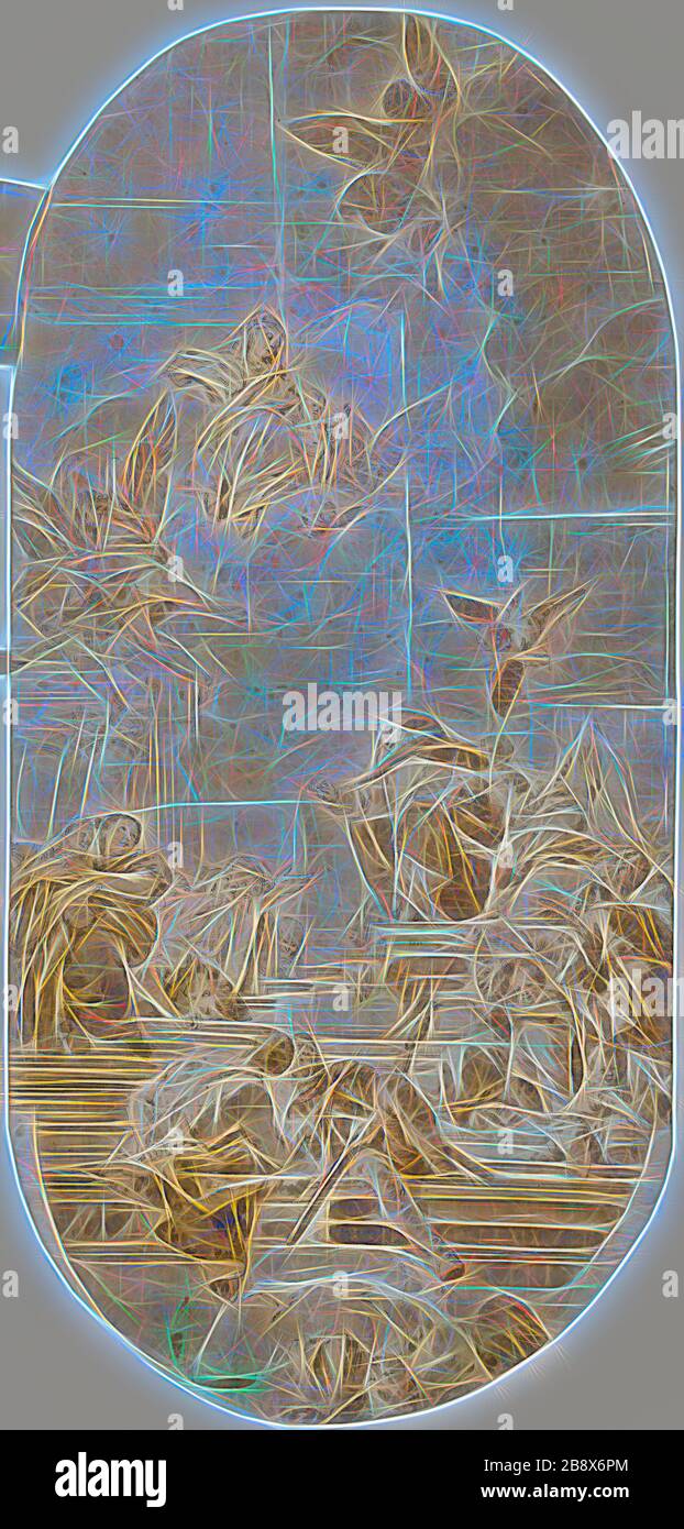 Etude pour l'institution du Rosaire par Saint Dominic, n. d., Francesco Lorenzi (Italien, 1723-1787), après Giambattista Tiepolo (Italien, 1696-1770), Italie, Pen, encre, et laver sur papier, 940 x 444 mm, repensé par Gibon, conception de gai gai chaud et de lumière radiance. L'art classique réinventé avec une touche moderne. La photographie inspirée du futurisme, qui embrasse l'énergie dynamique de la technologie moderne, du mouvement, de la vitesse et révolutionne la culture. Banque D'Images