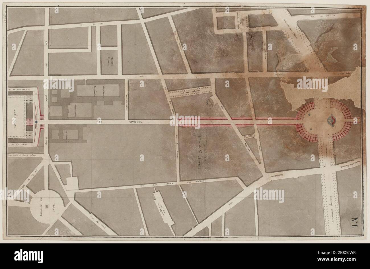 Quartier de MAP Street avec le projet Vivienne de cette extension de rue et l'emplacement des nouvelles fontaines. Banque D'Images