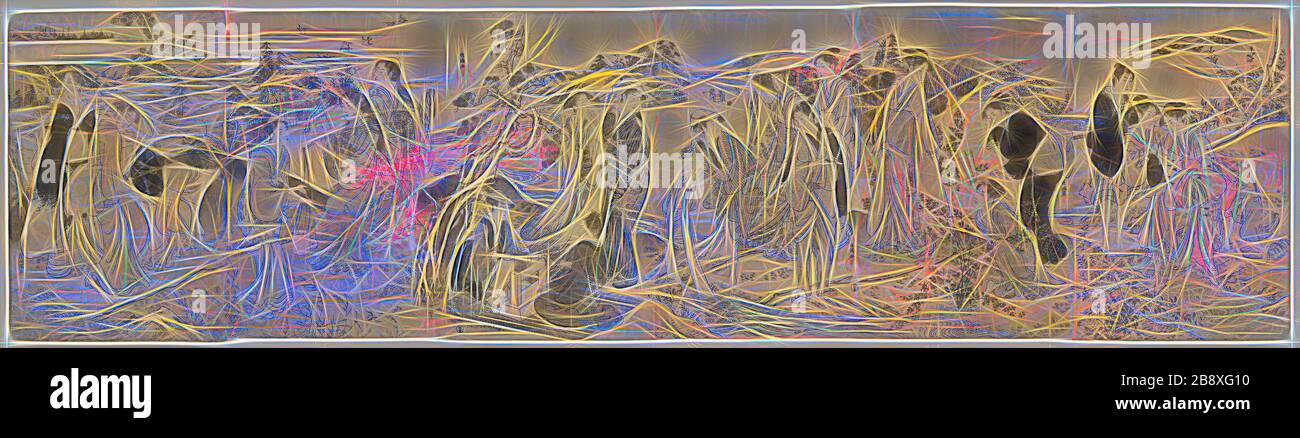 La rivière Noda Jewel, d'un hexaptych représentant les six rivières Jewel, c. 1781/89, Kubo Shunman, japonais, 1757–1820, Japon, imprimé color woodblock, feuille d'oban hexaptych, repensée par Gibon, design de gaieté chaleureuse et gaie de la luminosité et des rayons de lumière radiance. L'art classique réinventé avec une touche moderne. La photographie inspirée du futurisme, qui embrasse l'énergie dynamique de la technologie moderne, du mouvement, de la vitesse et révolutionne la culture. Banque D'Images