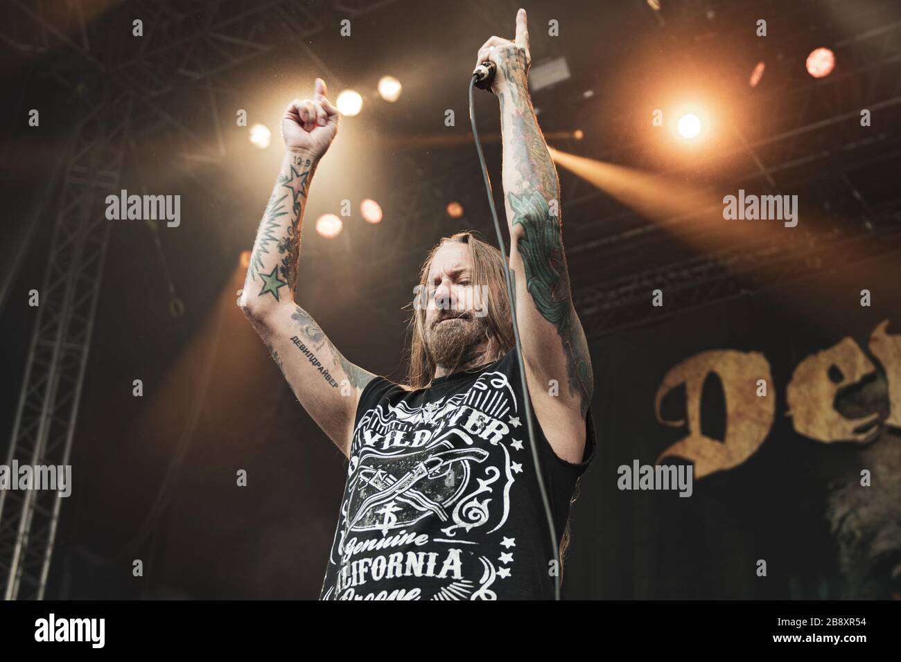 Copenhague, Danemark. 22 juin 2017. Le groupe américain de métal lourd DevilDriver fait un live lors du festival danois de musique lourde Coehell 2017 à Copenhague. Ici, le chanteur Dez Fafara est vu en direct sur scène. (Crédit photo: Gonzales photo - Nikolaj Bransholm). Banque D'Images