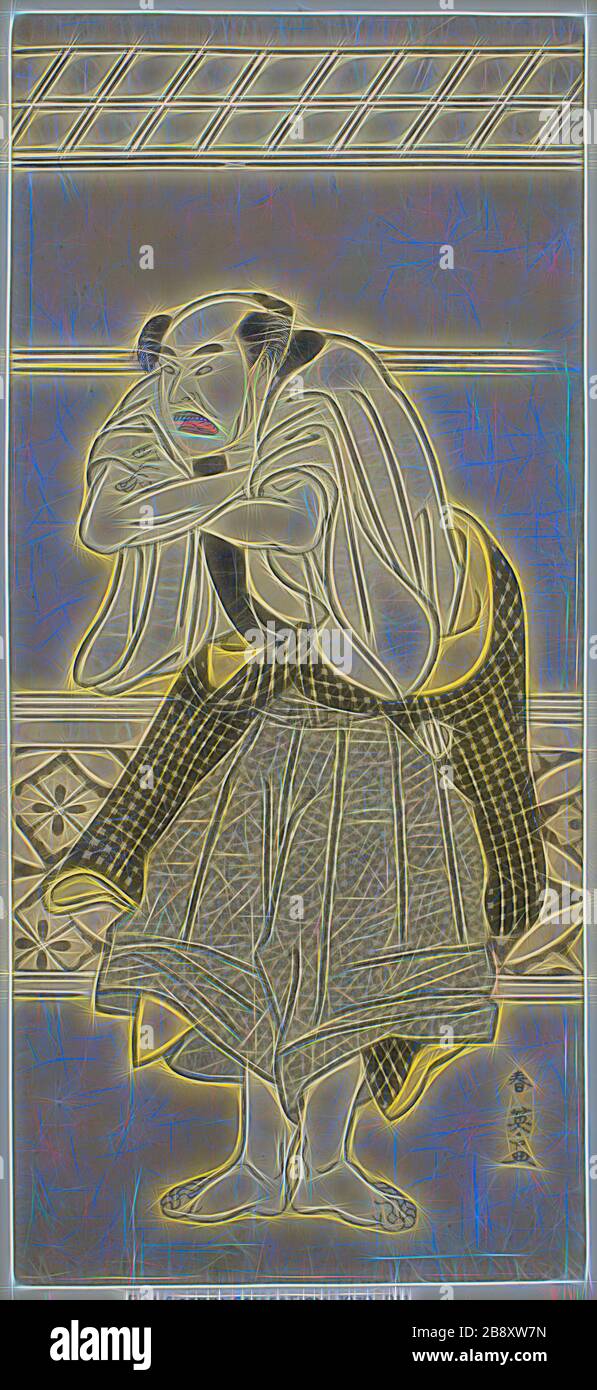 L'acteur Asao Tamejuro I comme Drunken Gotobei dans le Play Yoshitsune Koshigoe JO, se produit au théâtre Ichimura au neuvième mois, 1790, ch. 1790, Katsukawa Shun’ei, japonais, 1762-1819, Japon, imprimé color woodblock, hosoban, 32,5 x 14,8 cm (12 13/16 x 5 13/16 in.), repensé par Gibon, design de glanissement chaleureux et gai de luminosité et de rayons de lumière radiance. L'art classique réinventé avec une touche moderne. La photographie inspirée du futurisme, qui embrasse l'énergie dynamique de la technologie moderne, du mouvement, de la vitesse et révolutionne la culture. Banque D'Images