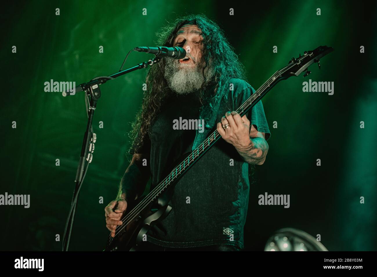 Copenhague, Danemark. 25 juin 2017. Le groupe américain thrash Metal Slayer organise un concert en direct lors du festival danois de musique Copenhague 2017. Ici, le chanteur et le bassiste Tom Araya est vu en direct sur scène. (Crédit photo: Gonzales photo - Nikolaj Bransholm). Banque D'Images