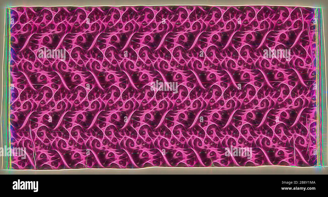 Fragment, 1838/1855, conçu par Gertrude Rapp (américain, 1808–1889), tissé par The Harmony Society (américain, fondé en Allemagne, 1785-1916), États-Unis, soie, tissage satiné avec des ogives à motifs supplémentaires et des ogives à pieu formant velours ciré coupé, 24,4 x 47 cm (9 5/8 x 18 1/2 in.), repensé par Gibon, conception d'un brillant chaleureux et joyeux de la luminosité et des rayons de lumière radiance. L'art classique réinventé avec une touche moderne. La photographie inspirée du futurisme, qui embrasse l'énergie dynamique de la technologie moderne, du mouvement, de la vitesse et révolutionne la culture. Banque D'Images