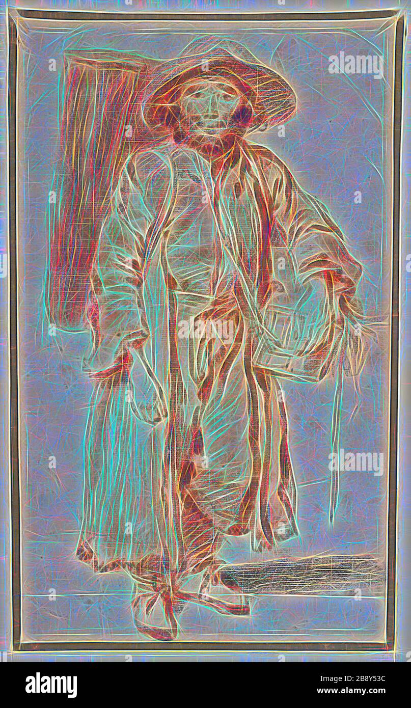 L'ancienne Savoyard, c. 1715, Jean-Antoine Watteau, français, 1684-1721, France, craie rouge et noire, avec trébuchement, sur du papier couché, posé sur une carte de coulis de crème, posée sur un carton crème, 359 × 221 mm, repensée par Gibon, dessin d'un brillant chaleureux de luminosité et de rayons de lumière. L'art classique réinventé avec une touche moderne. La photographie inspirée du futurisme, qui embrasse l'énergie dynamique de la technologie moderne, du mouvement, de la vitesse et révolutionne la culture. Banque D'Images