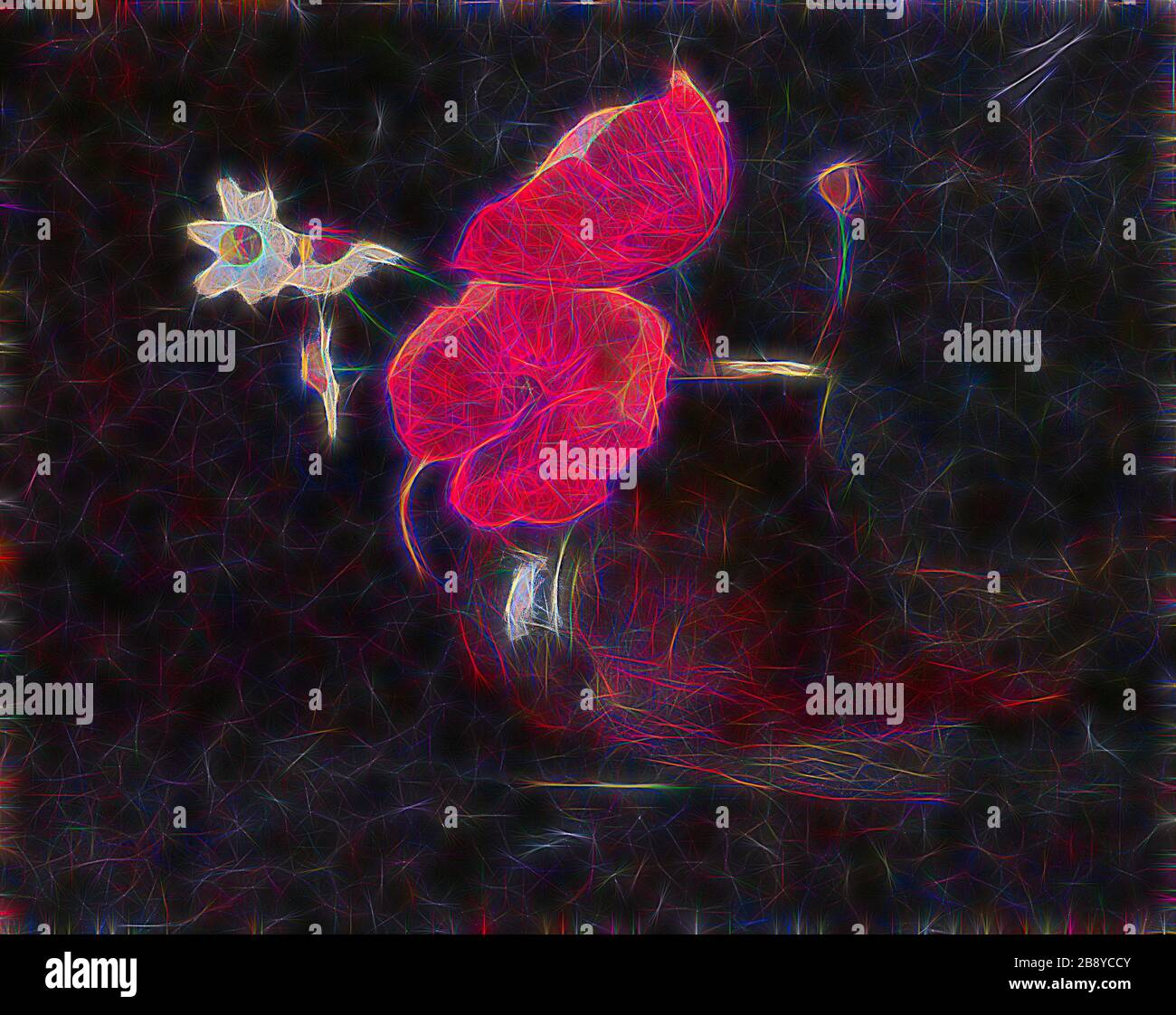 Fleurs : coquelicots et marguerites, c. 1867, Odilon Redon, Français, 1840-1916, France, huile sur carton, 7 1/2 × 9 1/4 in. (19 × 23,5 cm), repensée par Gibon, design de glanissement chaleureux et gai de la luminosité et des rayons de lumière radiance. L'art classique réinventé avec une touche moderne. La photographie inspirée du futurisme, qui embrasse l'énergie dynamique de la technologie moderne, du mouvement, de la vitesse et révolutionne la culture. Banque D'Images
