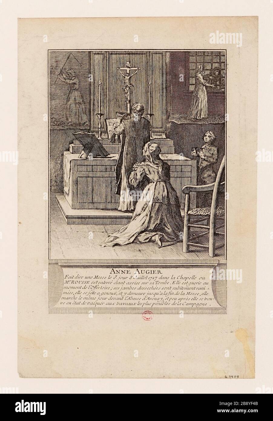 Anne Augier / fait dire masse [...] Le 8 juillet 1727 dans la Chapelle ou / M. Rousse est enterré [...] Banque D'Images