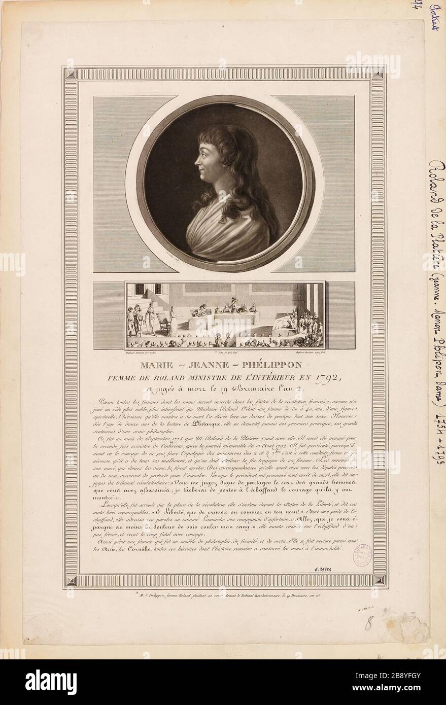 Marie-Jeanne Phélippon / Femme Roland Ministre de l'intérieur en 1792 / et jugée à mort le 19 Brumaire année 2. Banque D'Images