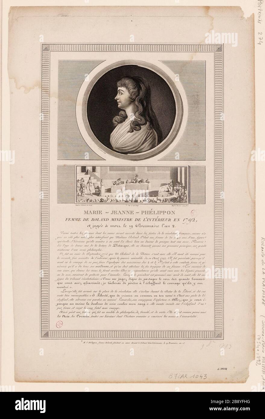 Marie-Jeanne Phélippon / Femme Roland Ministre de l'intérieur en 1792 / et jugée à mort le 19 Brumaire année 2. Banque D'Images