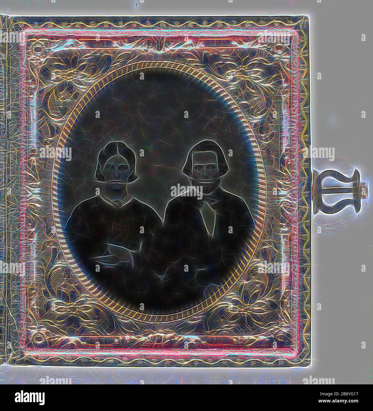 Sans titre, 1839/99, XIXe siècle, lieu inconnu, Ambrotype, 8,3 x 7 cm (plaque), 9,3 x 8 x 1,5 cm (boîte), réinventé par Gibon, design de gaie chaleureuse de luminosité et de rayonnement de rayons lumineux. L'art classique réinventé avec une touche moderne. La photographie inspirée du futurisme, qui embrasse l'énergie dynamique de la technologie moderne, du mouvement, de la vitesse et révolutionne la culture. Banque D'Images