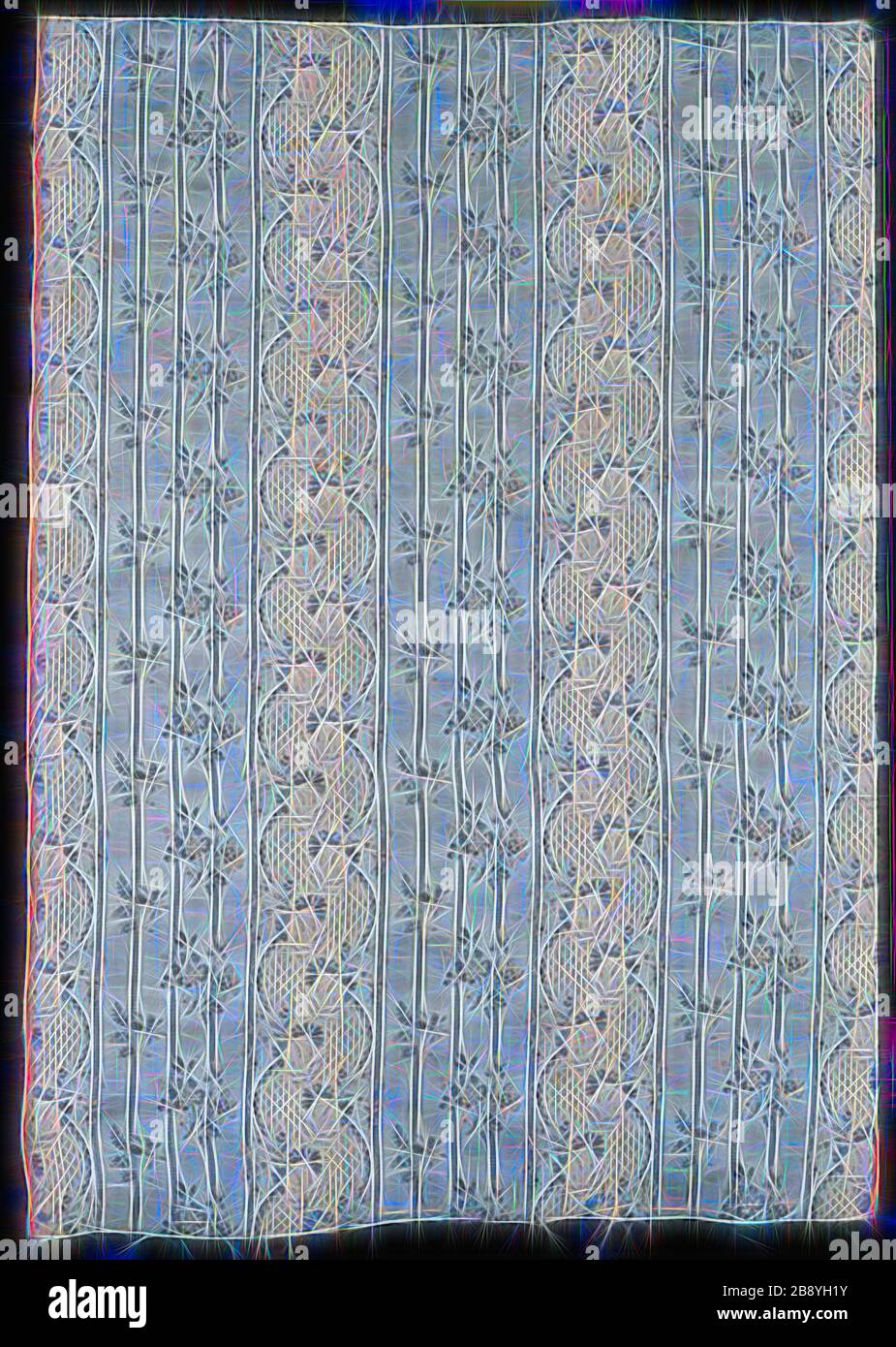 Panneau, 1775/1800, France, soie, tissage satin face à flotter, avec des lissages et des bandes de tissage Uni à motifs de trame supplémentaires, 76 × 53,8 cm (29 7/8 × 21 1/8 in.), repensé par Gibon, design de glanissement chaleureux et gai de la luminosité et des rayons de lumière. L'art classique réinventé avec une touche moderne. La photographie inspirée du futurisme, qui embrasse l'énergie dynamique de la technologie moderne, du mouvement, de la vitesse et révolutionne la culture. Banque D'Images