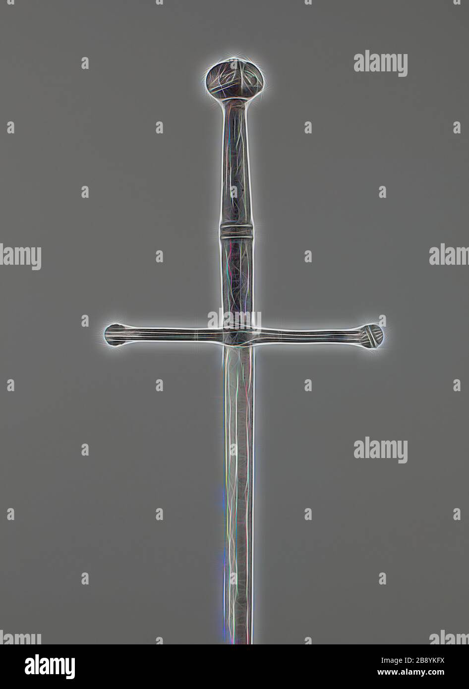 Sword (Estoc), 1525/40, allemand, Allemagne, acier, bois et cuir, L. 118.5 cm (46 3/4 in.), repensé par Gibon, design de glanissement chaleureux et gai de la luminosité et des rayons de lumière radiance. L'art classique réinventé avec une touche moderne. La photographie inspirée du futurisme, qui embrasse l'énergie dynamique de la technologie moderne, du mouvement, de la vitesse et révolutionne la culture. Banque D'Images