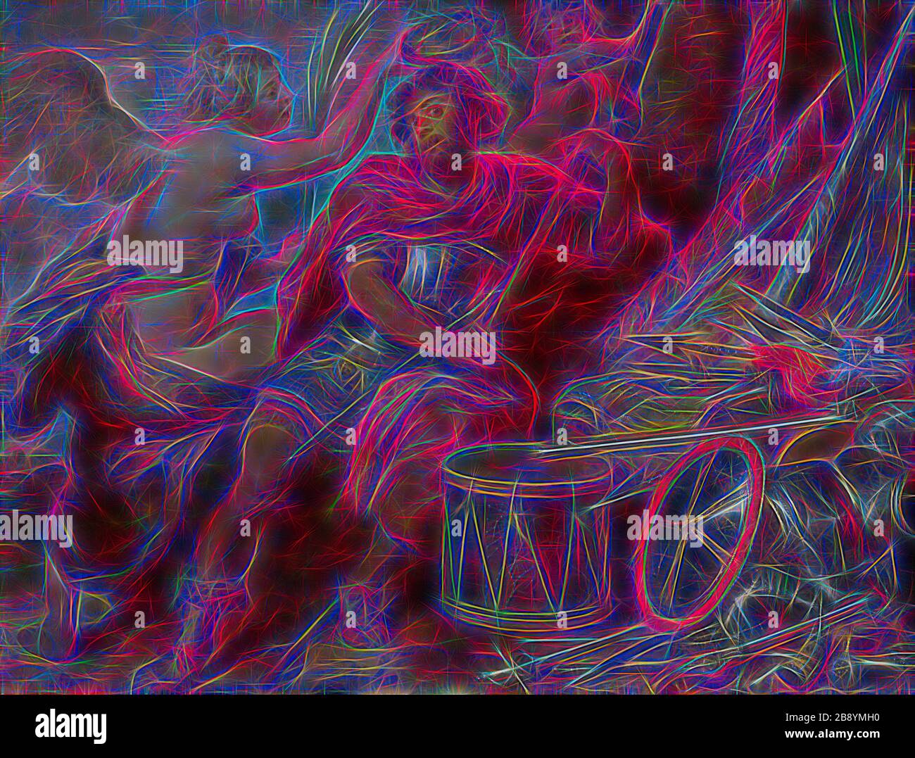 L'Apothéose du Héros, 1630/40, Follower de Pierre Paul Rubens, Flamand, 1577–1640, Flandre, huile sur panneau, 48,4 × 63,2 cm (19 1/16 × 24 7/8 po), repensée par Gibon, design de glanissement chaleureux de la luminosité et des rayons de lumière. L'art classique réinventé avec une touche moderne. La photographie inspirée du futurisme, qui embrasse l'énergie dynamique de la technologie moderne, du mouvement, de la vitesse et révolutionne la culture. Banque D'Images