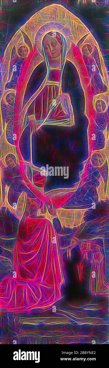 L'Assomption de la Vierge aux Saints à partir d'un retable Augustinien, 1450/75, Italien, Venise, Venise, Tempera et huile sur panneau, Panneau : 125,8 × 40 cm (49 1/2 × 15 3/4 in.), surface peinte : 122,6 × 40 cm (48 1/4 × 15 3/4 in.), repensé par Gibon, conception de la gaie chaleureuse de luminosité et de rayons de lumière radiance. L'art classique réinventé avec une touche moderne. La photographie inspirée du futurisme, qui embrasse l'énergie dynamique de la technologie moderne, du mouvement, de la vitesse et révolutionne la culture. Banque D'Images