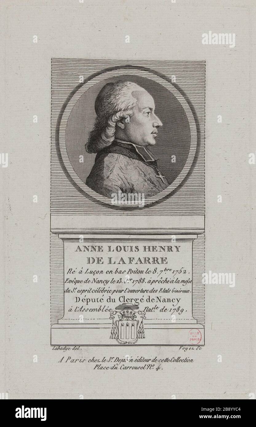 Anne Louis Henry de Farre, Évêque de Nancy, Nancy Clergy, adjointe à l'Assemblée nationale en 1789. François Voyez (1746-1805). 'Anne Louis Henry de la Farre, évêque de Nancy, saisie du Clergé de Nancy à l'Assemblée nationale de 1789'. Physionotraces. Paris, musée Carnavalet. Banque D'Images