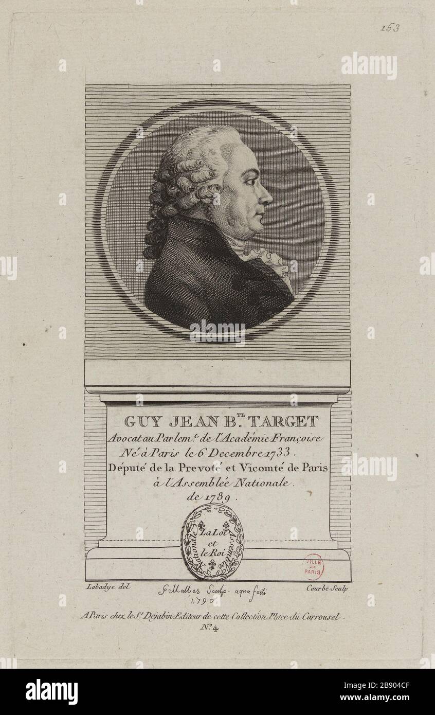 Guy Jean-Baptiste Target, membre de Prévoté et Viscount de Paris à l'Assemblée nationale en 1789. Wilbrode-Magloire-Nicolas Courbe (né en 1754). 'Guy Jean-Baptiste Target, saisi de la Prévoté et Vicomte de Paris à l'Assemblée nationale de 1789'. Physionotrace. Paris, musée Carnavalet. Banque D'Images