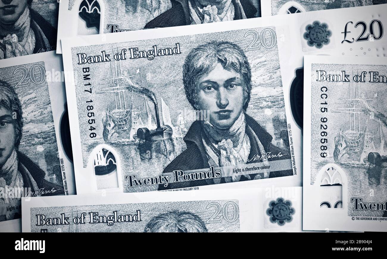 Le polymère 2020 £20 livre note de la Banque d'Angleterre avec l'artiste JMW Turner Banque D'Images