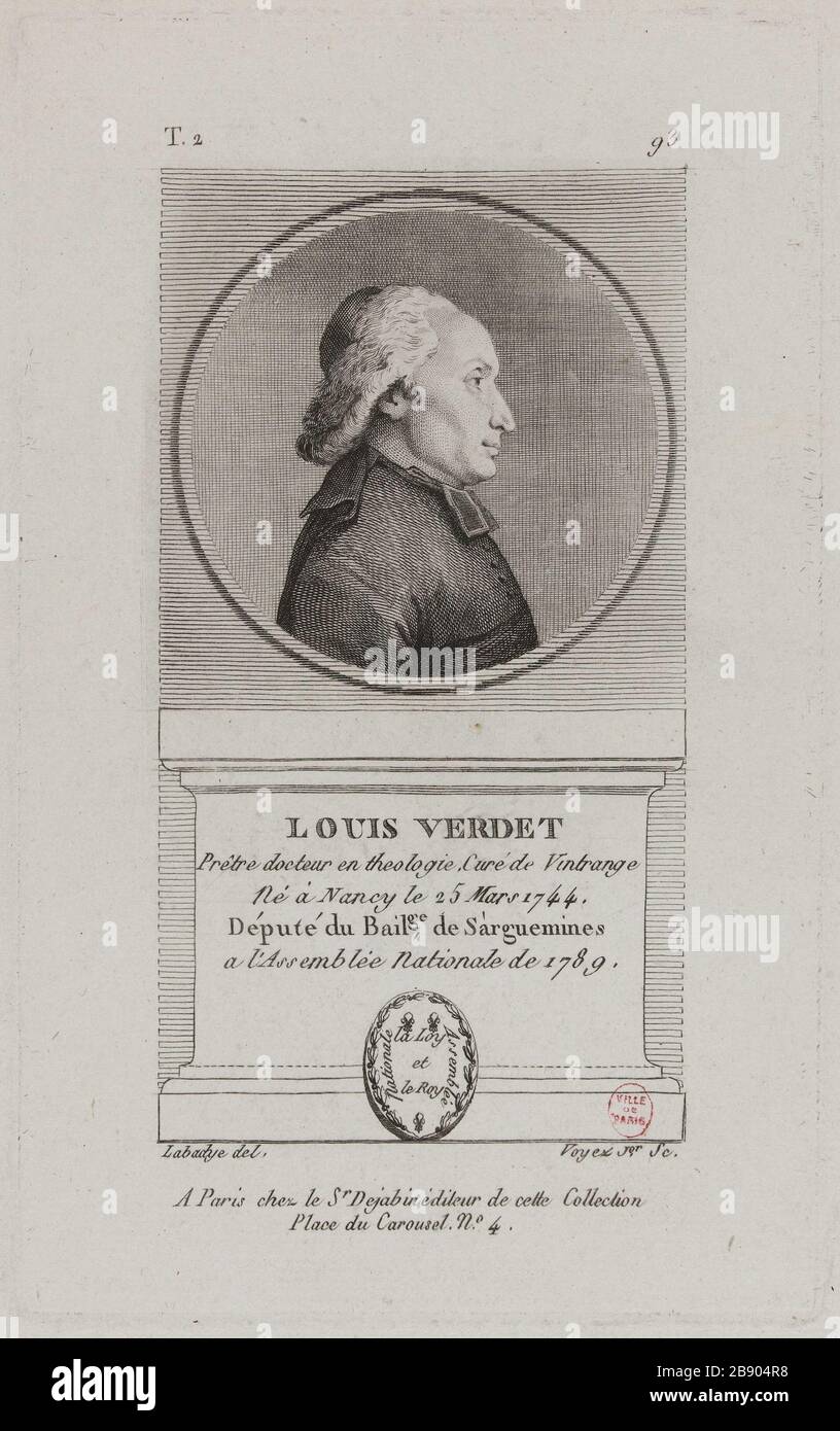Louis Verdet, pasteur de Vintange, député du Bailliage de Saguemines à l'Assemblée nationale en 1789. François Voyez (1746-1805). 'Louis Verdet, curé de Vintange, déné du Baillage de Saguemines à l'assemblée nationale de 1789'. Physionotrace. Paris, musée Carnavalet. Banque D'Images