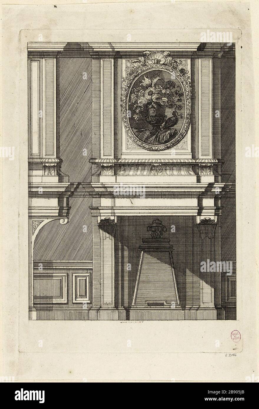 PROJET FEU Daniel Marot le Vieux (vers 1663-1752). 'Projet de cheminée'. Burin. Paris, musée Carnavalet. Banque D'Images