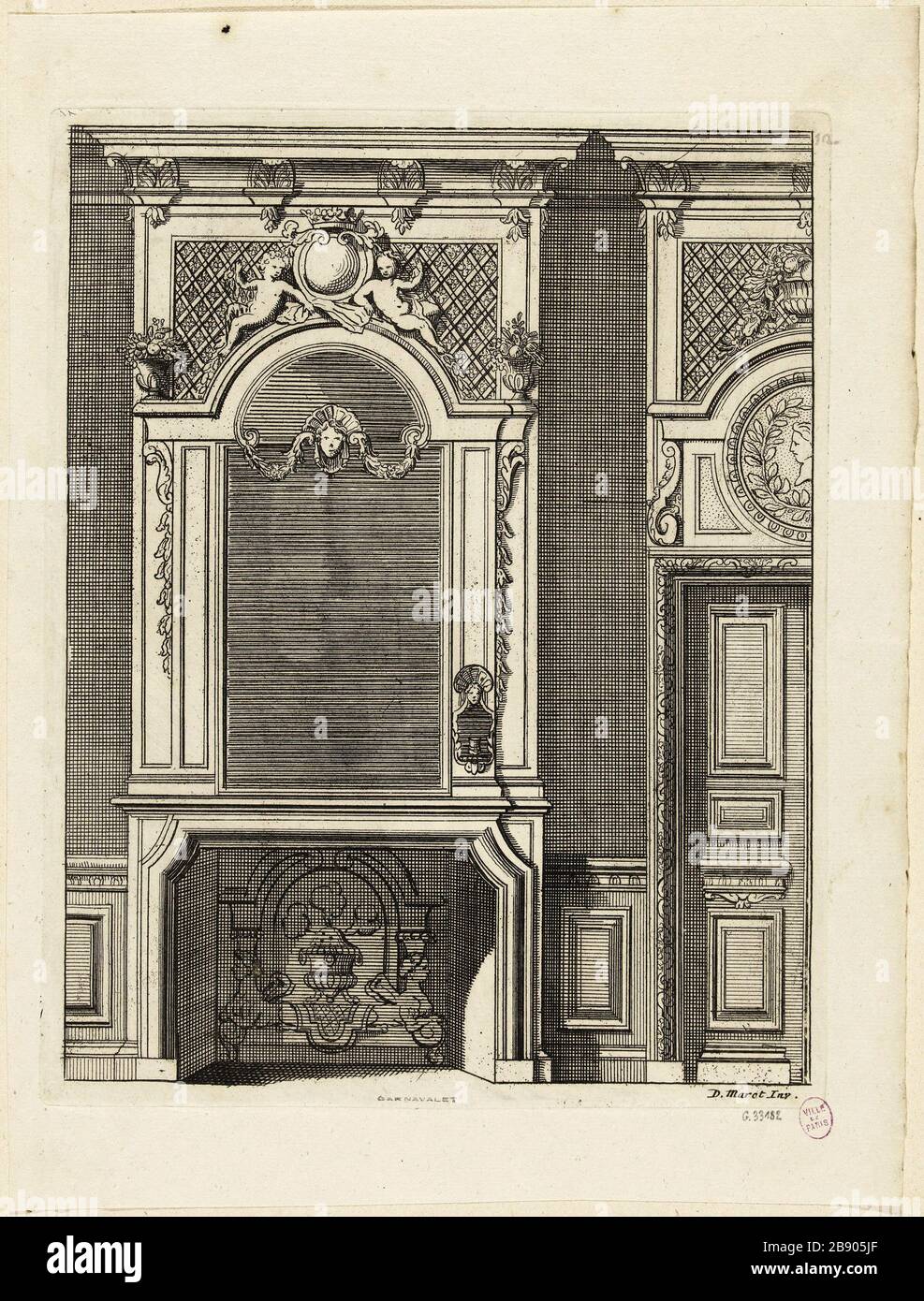 PROJET FEU Daniel Marot le Vieux (vers 1663-1752). 'Projet de cheminée'. Burin. Paris, musée Carnavalet. Banque D'Images