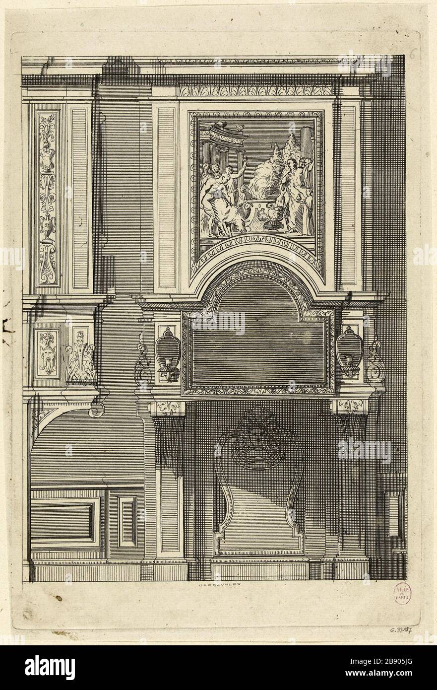 PROJET FEU Daniel Marot le Vieux (vers 1663-1752). 'Projet de cheminée'. Burin. Paris, musée Carnavalet. Banque D'Images
