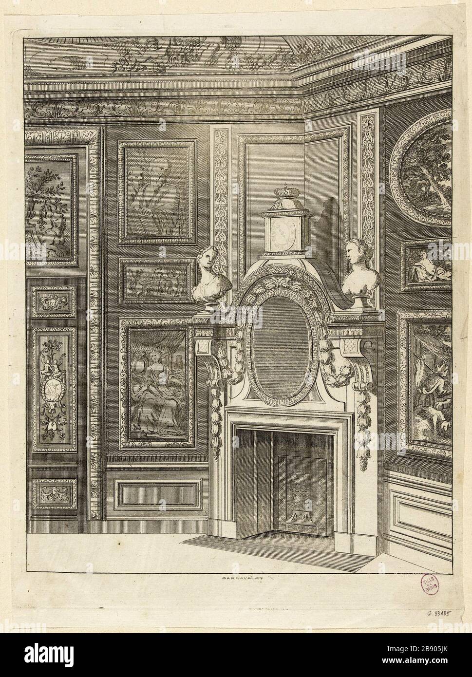 PROJET FEU Daniel Marot le Vieux (vers 1663-1752). 'Projet de cheminée'. Burin. Paris, musée Carnavalet. Banque D'Images